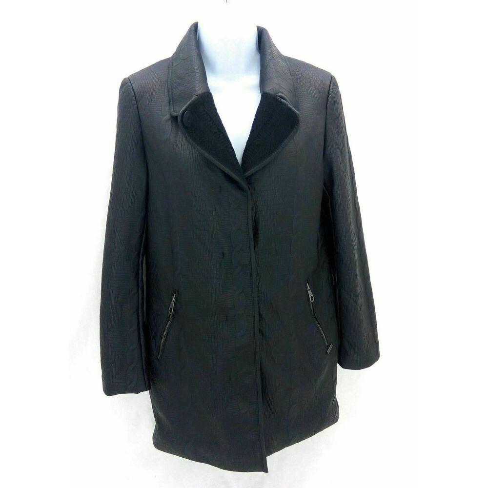 GUESS Yelena Textured Coated Black Trench Coat - Size XS - Chic Classy Elegant